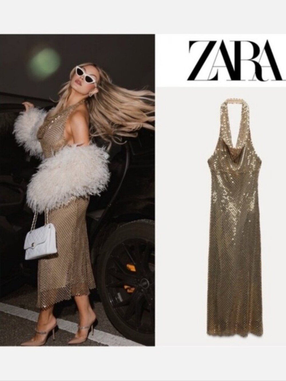 Zara GOLD MESH SLIP DRESS Size M - Picture 7 of 16
